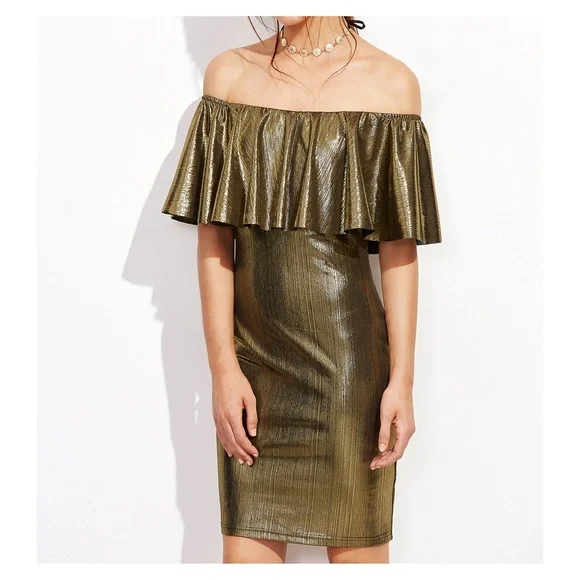 metallic gold bodycon dress Large Gold Dressing Table Triple Mirror – Melody Maison Ltd main image 1